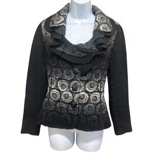 VEX Boiled Wool Blend Ruffle Collar Circle Pattern Jacket Sweater Size S